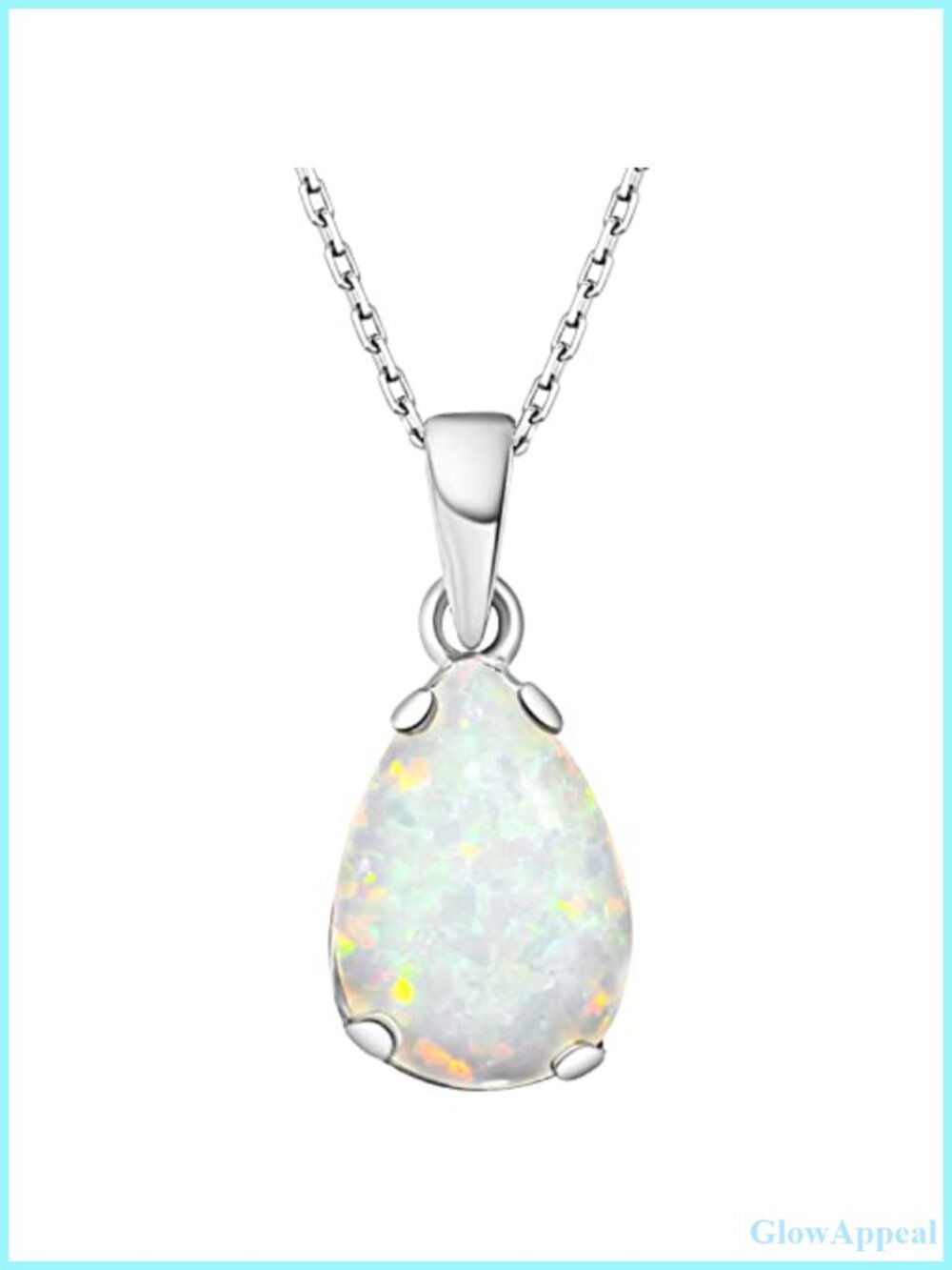 925 Sterling Silver White Opal Teardrop Pendant Necklace 45cm Cable Chain